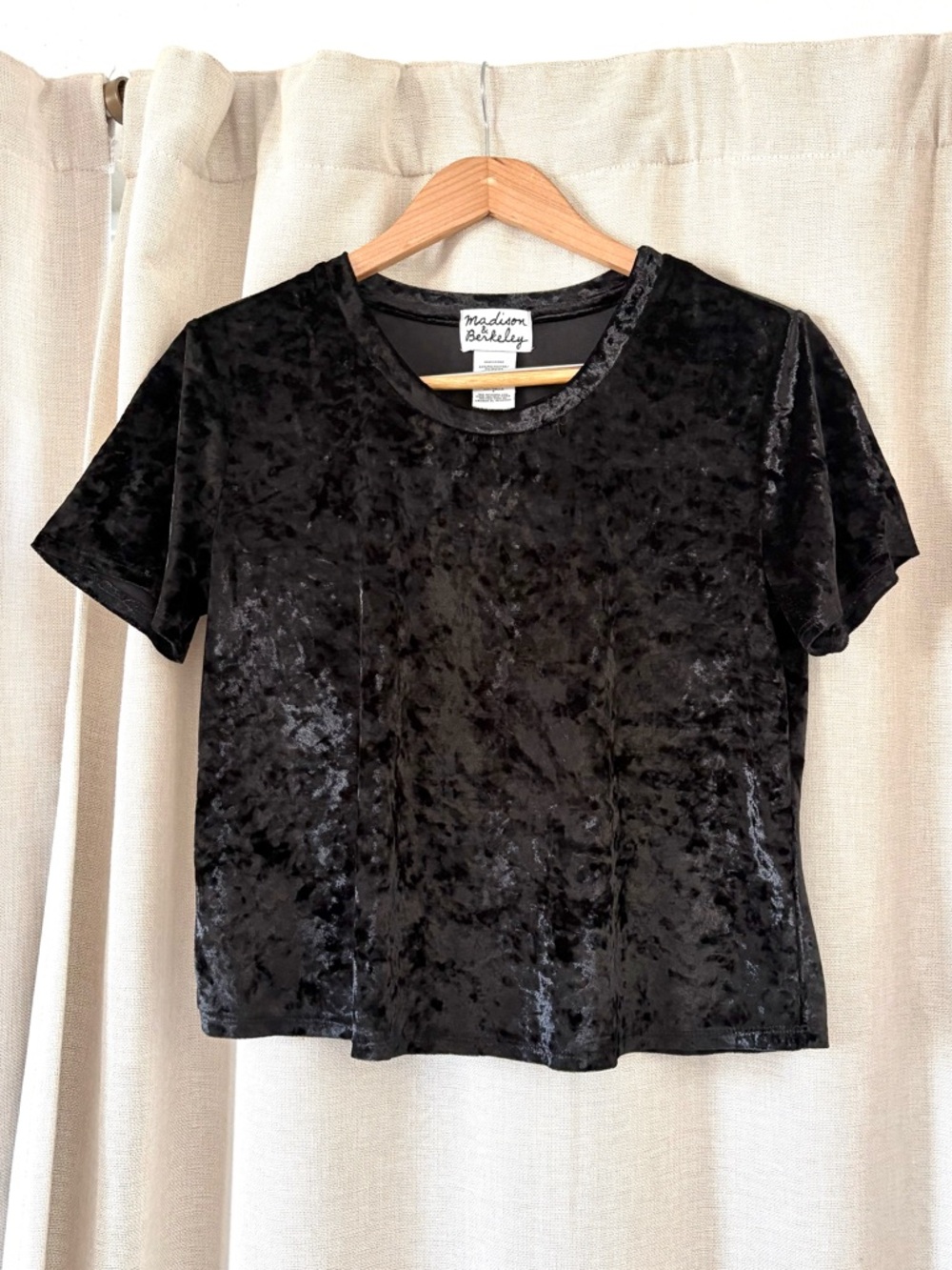 Madison & Berkeley Crushed Velvet Black Top size S